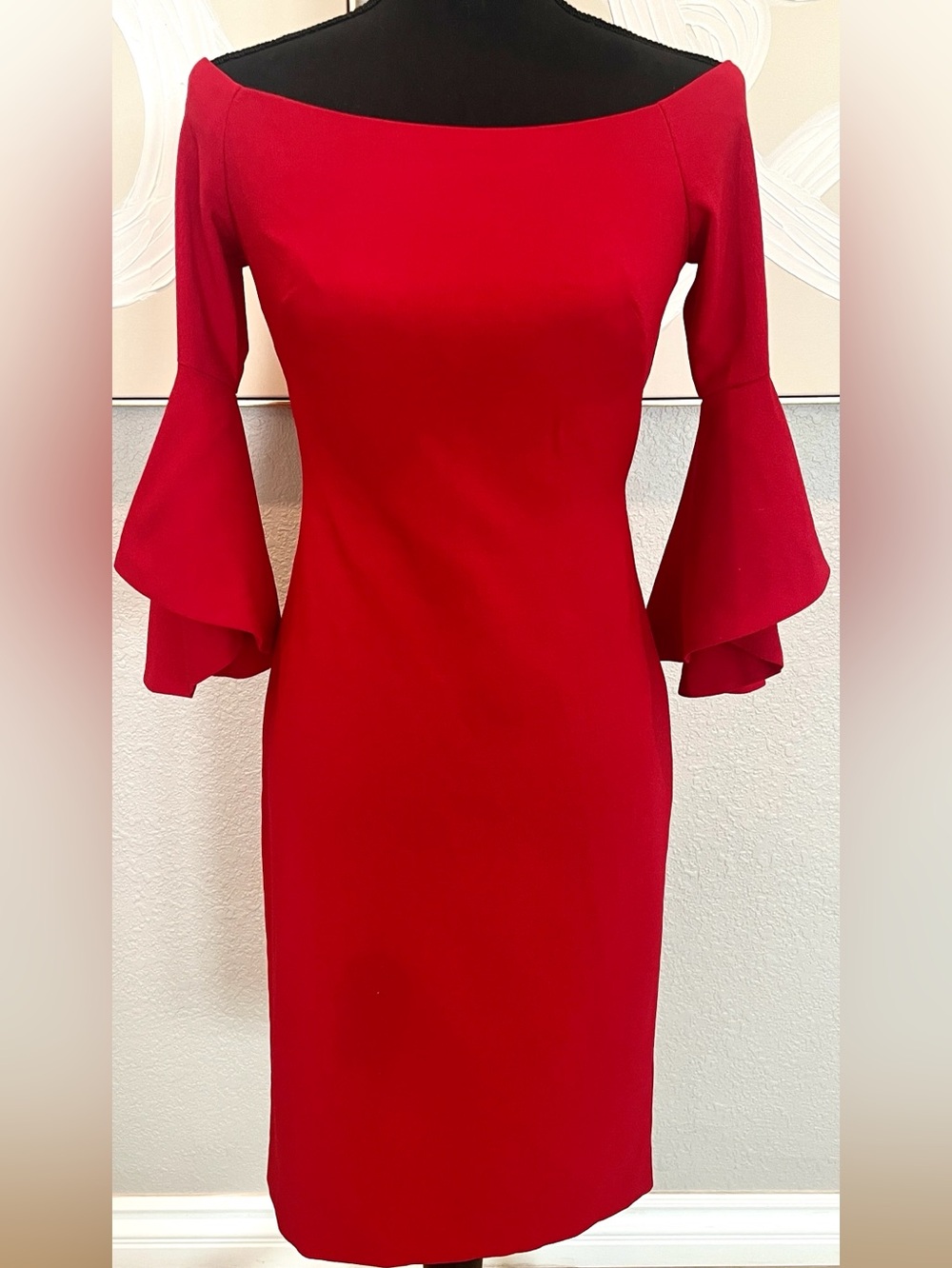 Chelsea28 Red Long-Sleeve Bell-Sleeve Sheath Dress